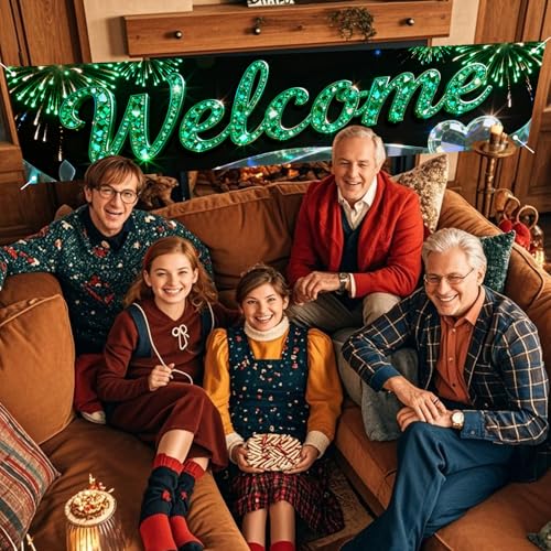 Image of Nuxovilar Welcome Home Banner Green Crystal Shine 17.7x78.7 Polyester