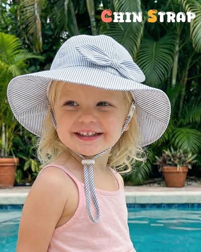 HONGTEYA Baby Sun Hat Cotton Stripe Bow Wide Brim Toddler Beach Bucket Hat - image 5
