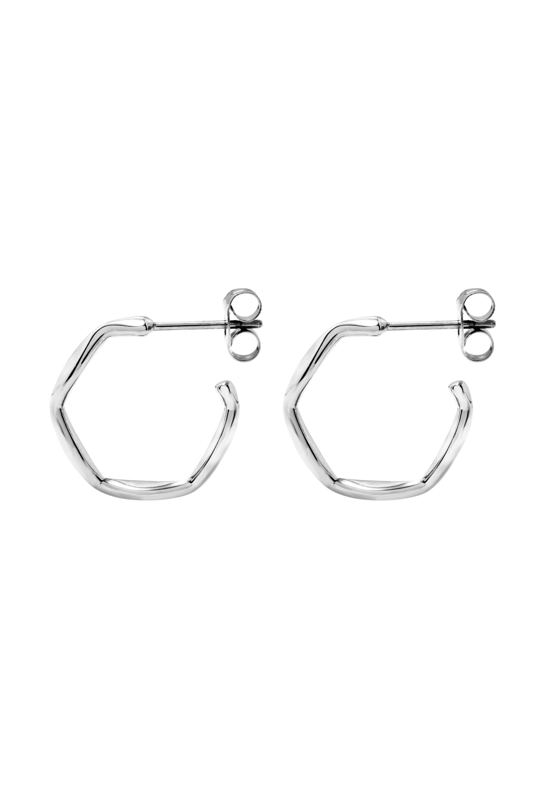 Breil, Collezione Alchemy, Orecchini Hoop in Acciaio Donna, Forma Esagonale, Pratica Chiusura a Farfalla, Misura 18mm