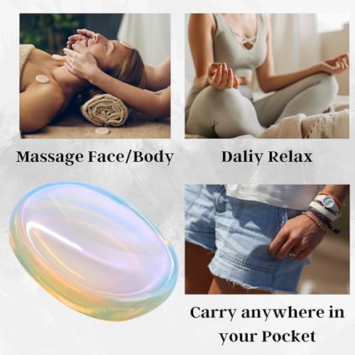 Image of Amazing Gemstone Opalite Worry Stone Crystals and Healing Stones - Worry Stones for Stress Relief Gifts - Piedra Crystal Fidget for Meditation,Relaxation - Unique Stocking Stuffers and Birthday Gifts