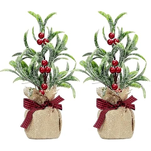 SPWOLFRT Christmas Tabletop Decorations, Artificial Mistletoe Table Top Ornament with Realistic Berries Table Centerpiece for Xmas Home or Office Decor (2, Red) Cover