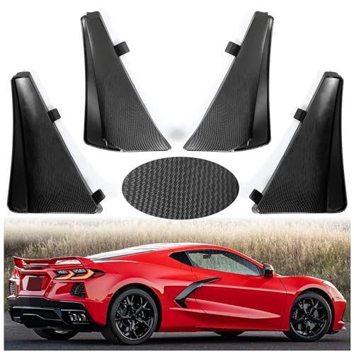 Image of KUAFU 4Pcs Front & Rear Splash Guard Fender Flares Compatible with 2020-2025 Chevy Chevrolet Corvette C8 Replacement for 84263453 84263457 Mud Flaps Carbon Fiber Color