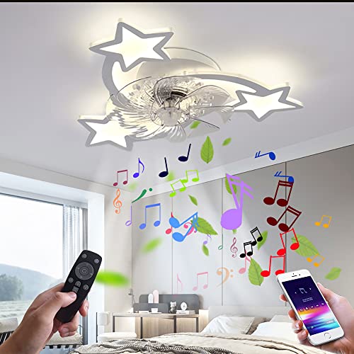 Ventilateur de Plafond LED avec Lumière et Télécommande Dimmable Musique Fan Plafonnier avec Bluetooth Haut-Parleur Fan Lustre silencieux moderne Lampe de Plafond Chambre Salon Restaurant Éclairage Cover