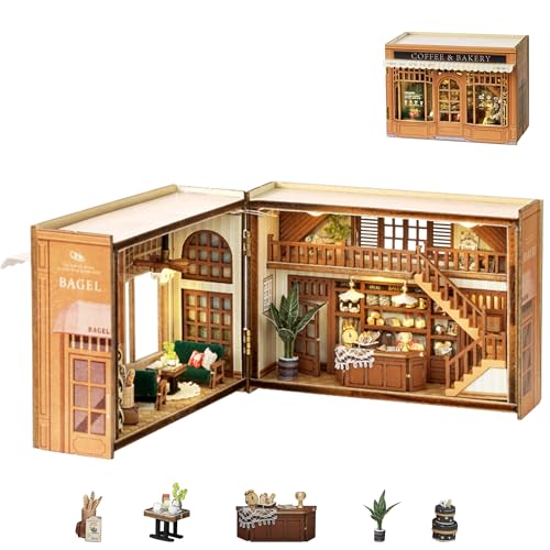 Flever Dollhouse Miniature DIY House Kit Creative Room with Furniture for Romantic Valentine's Gift (Bagel Time)