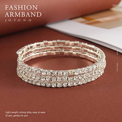 Jovono Rhinestone Arm Cuff Layered Crystal Upper Armband Open Cuff Dainty Arm Jewelry For Women(1Pcs)2