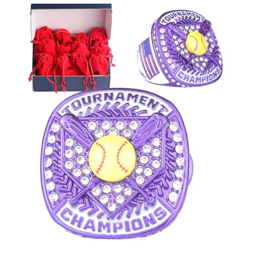 Image of 12 pcs Pack Metallic Colors Softball Tournament championhsip Trophy Ring Softball Teams Players Awards Size 9