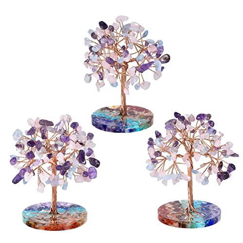 Nupuyai Amethyst & Rose Quartz & Aquamarine Crystal Money Tree with 7 Chakra Base - Image 4