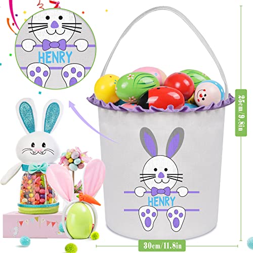 Personalized Easter Basket, VAPCUFF Purple Bunny Easter Baskets Easter Baskets Bags Easter Eggs Hunt Baskets Easter Eggs Bags for Boys Girls Easter Baskets Gifts for Kids Empty