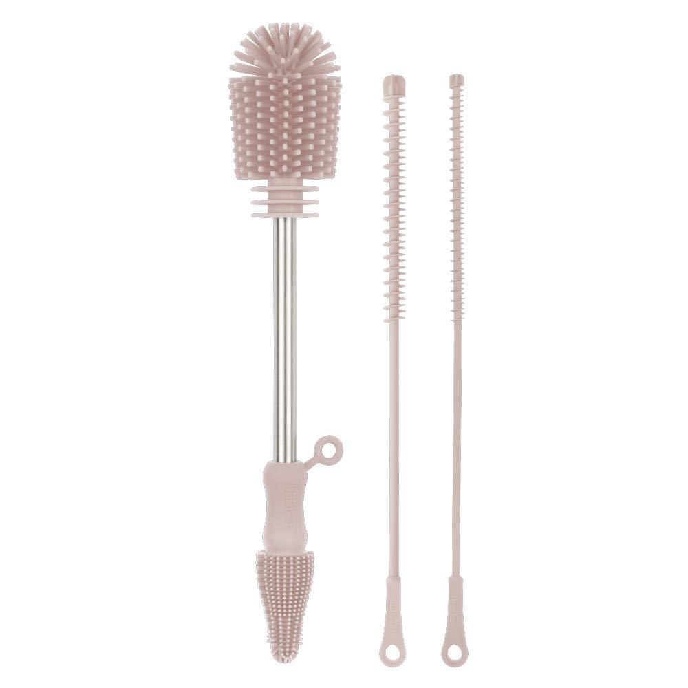 Haakaa Kit de brosses de Nettoyage en Silicone - Brosses de Nettoyage pour Bouteilles et crevasses - Silicone Alimentaire : Passe au Lave-Vaisselle (Kit-Blush)