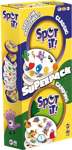 Image of Asmodee Spot It! Super Pack (2024 Refresh) Eco Big Box - Includes Classic and Camping Editions, Family Card Game Bundle for Quick Reflexes, Ages 6+, 2-8 Players, 10 Minute Playtime