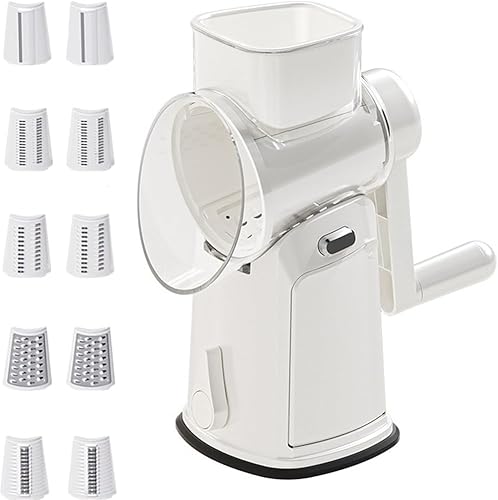 Miniatura 1 de Rallador rotativo de queso con asa, triturador de verduras con 10 cuchillas bien diseñadas y base de succión fuerte, rebanador redondo de mandolina