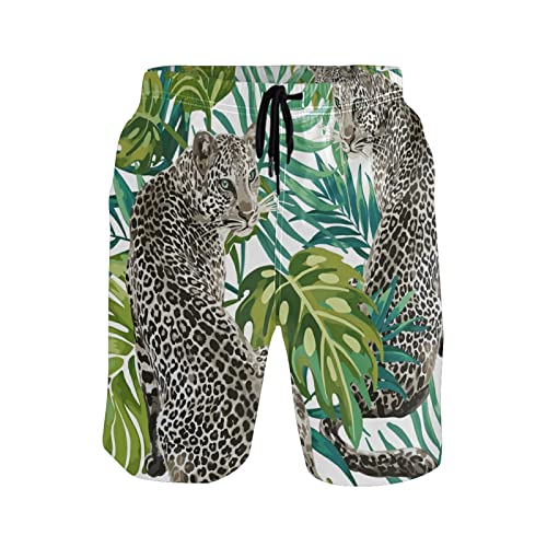 Linomo Pantaloncini da bagno da uomo con foglie di...