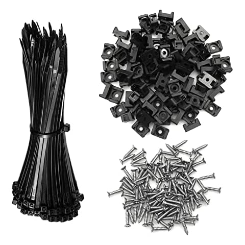burkfeeg 100 Sets Cable Ties Mounts Kit Cable Zip Ties Wire Tie Cable Organizer Mount Base Holders for Wire Management with 100 Pcs Screw+100 Pcs Zip Ties Cover