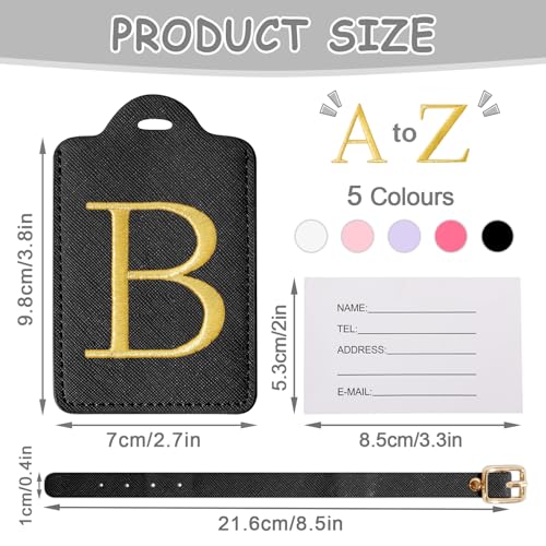Image of Initial Luggage Tags for Suitcases, Cute Embroidered Letter Luggage Bag Suitcase Identifier Name Baggage Tag, PU Leather Travel Luggage Tags, Bag Tags for Men Women Kids Luggage Handbags(Black B)