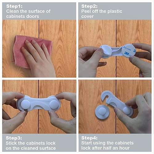 RYMAUP® 6er Pack Kindersicherheitsschrank Schubladen, Schrank- und Schubladensperren, Starkes Klebeband, Kein Bohren, Langlebig, Weiß, Ideal für Möbel, Küche, Schranktür