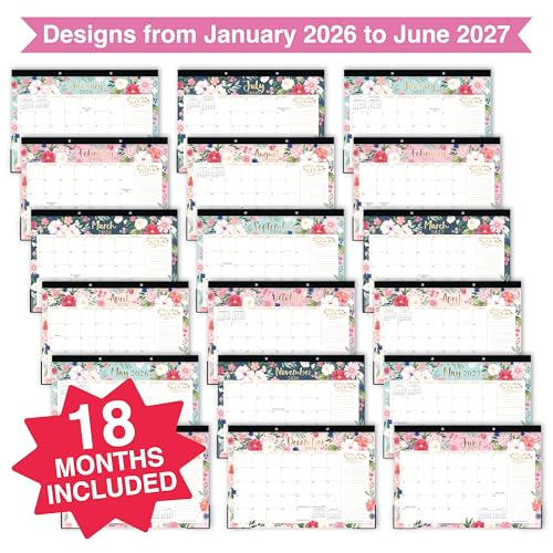 Image of Hadley Designs Large Teacher Desk Calendar 2026-2027 - Desktop Calendar 2026, 18-Month Academic Desk Calendars for School, Home & Office, Cute Classroom Must Haves, Back to School Teacher Gifts