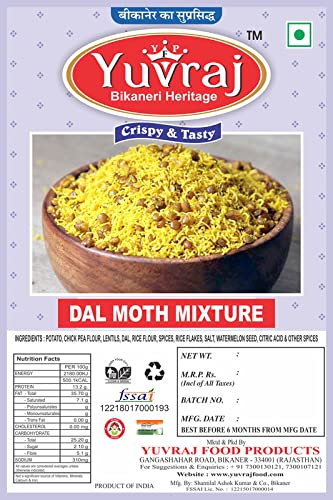 Image of Yuvraj Food Product Dal moth (Dal biji) bikaneri Namkeen (250 Gm x 2) pack