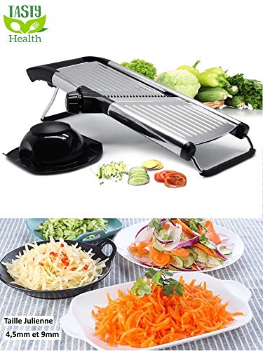 Tasty Health - Mandolina de corte de verduras (fácil de limpiar, resistente y de calidad profesional). Se ofrece: guante anticortes, mandolina de acero inoxidable para cortar frutas y verduras