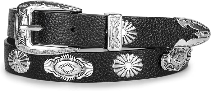 Woman Western-Leather-Belts - Round Cowboy Cowgirl Country Belt for Jeans Pants Dresses(for 28''-38'')3