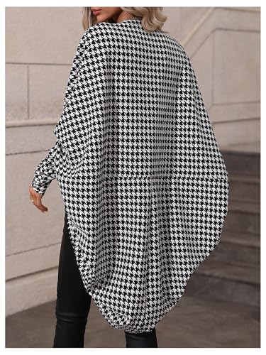 Image of SOLY HUX Women's Cardigan Houndstooth Open Front Long Sleeve Casual Fall Long Cardigans Black and White Houndstooth Small