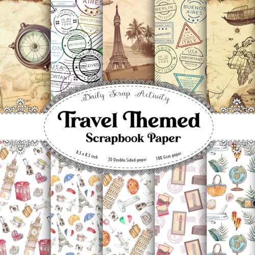 Travel Themed Scrapbook Paper: Scrapbooking Paper, 20 Double Sided Craft Wrapping Paper, Decoupage, Junk Journaling and Card Making, Collage, Mixed ... stamps pattern) Paper Size 8.5" x 8.5" image 2