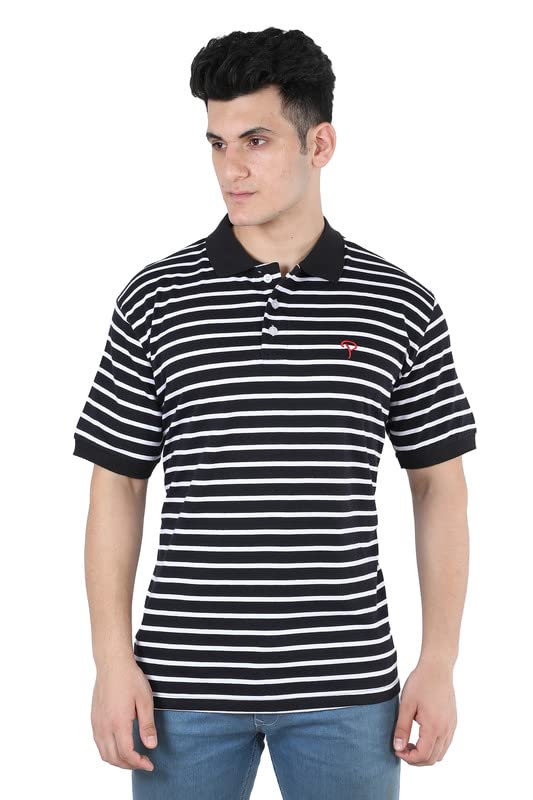 Image of Particle Men's Plus Size Big Size Cotton Polo Collar T-Shirt | Relaxed Fit Striped Half Sleeve | 100% Cotton 210 GSM | Smart Casual | Sizes 2XL-6XL | Breathable Summer Wear