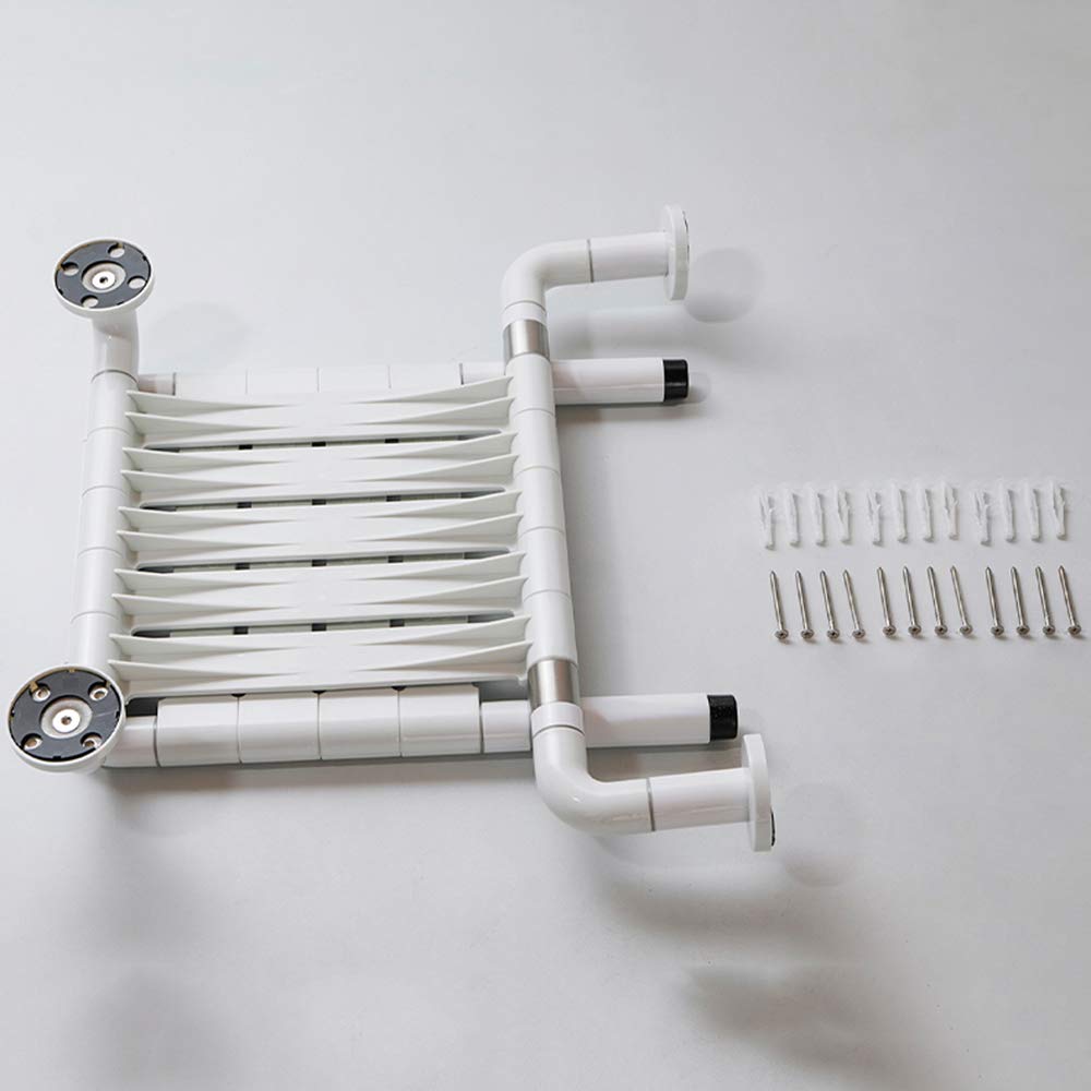 Taburete de ducha plegable, montado en la pared con respaldo, impermeable, a prueba de humedad, antideslizante, acero inoxidable 304, soporta hasta 250 kg, ideal para la seguridad del baño