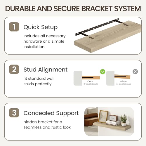 Image of Marsmiles 72 Inch Floating Shelf | 9.3 Inch Deep Grey Wood Shelf Set of 1 | 72''W x 9.3''D x 1.4''H Rustic Grey Wooden Shelves for Farmhouse Living Room Bathroom