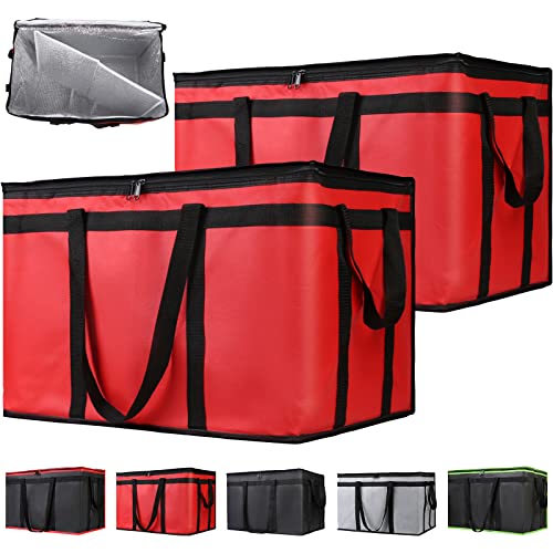 2-Pack Insulated Food Delivery Bag with Hard Bottom, XXX-Large Commercial Food Warmer, Insulated Reusable Grocery Cooler/Hot Bags, Tote Bag for Shopping/Travel, Red