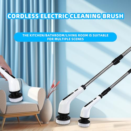 Image of Electric Rotary Scrubber, New Cordless Shower Cleaning Brush with 8 Replaceable Brush Heads, 3 Adjustable Speeds, and Adjustable Bathroom Tile Extension Handle