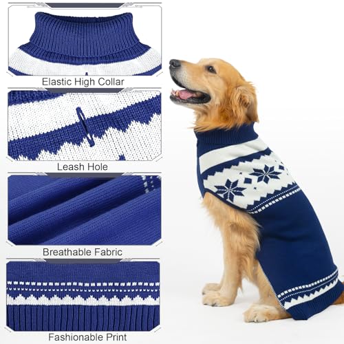 Image of Mihachi Dog Sweater - Winter Coat Apparel Clothes with Colorful Stripes for Cold Weather, Navy Blue SM