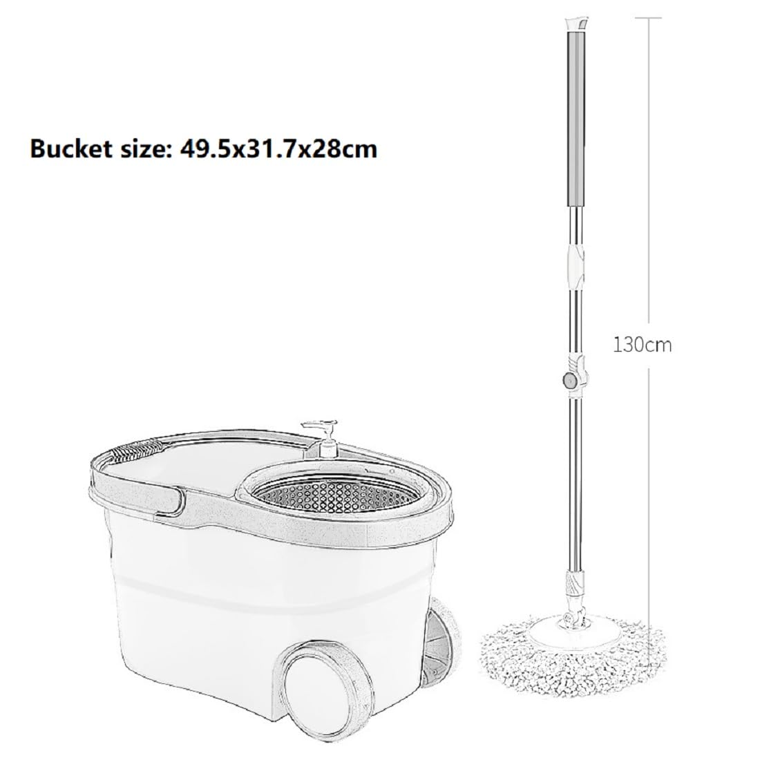 Juego De Cubo Y Fregona Giratoria, Juego De Manijas para Fregona con 5 Cabezales De Microfibra Súper Absorbentes 360° Sistema Barra Telescópica De Acero Inoxidable para Limpieza del Hogar