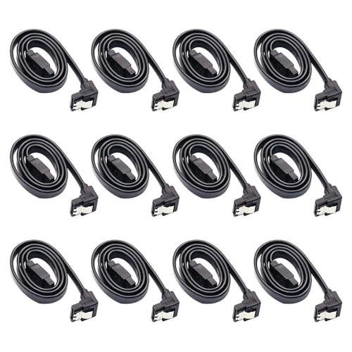 Pack de 12 cables SATA ángulo derecho 90° negro con bloqueo miniatura 2