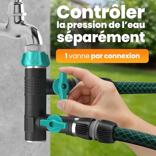 Adaptateur jardin rainfactory en laiton avec répartiteur d'eau 2 voies robuste
