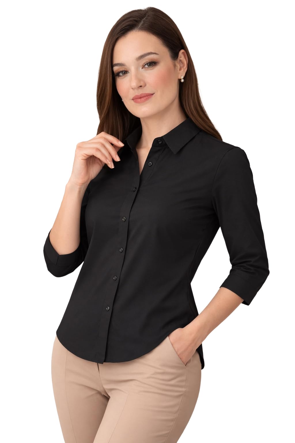Women’s Formal Shirt with 3/4 Sleeves for Office Wear | Button Down Collared Work Shirt | Regular Fit Ladies Business Formal Shirt-picture-49