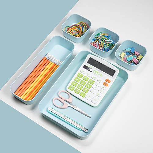 Set of 12 Blue Plastic Desk Drawer Organizers for Home & Office - Image 5