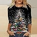 Christmas Shirts for Women 2025 Sparkly Glitter Christmas Tree T Shirt 3/4 Length Sleeve Tunic Tops Dressy Casual Crewneck Pullover Fashion Party Tee Sweatshirt Festival Ugly Sweater Xmas Gift