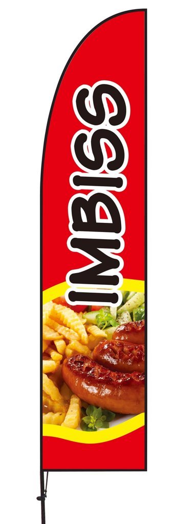 BGF Beachflag "Imbiss" Werbefahne Federform, Höhe 280cm, Gelb, Breite 55cm, Länge 200cm