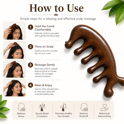 Image of Wooden Scalp Massager Comb for Hair Growth & Relaxation, Handheld Head Massage Tool for Stress Relief, Scalp Stimulator for Men & Women, Ergonomic 5 Finger Design