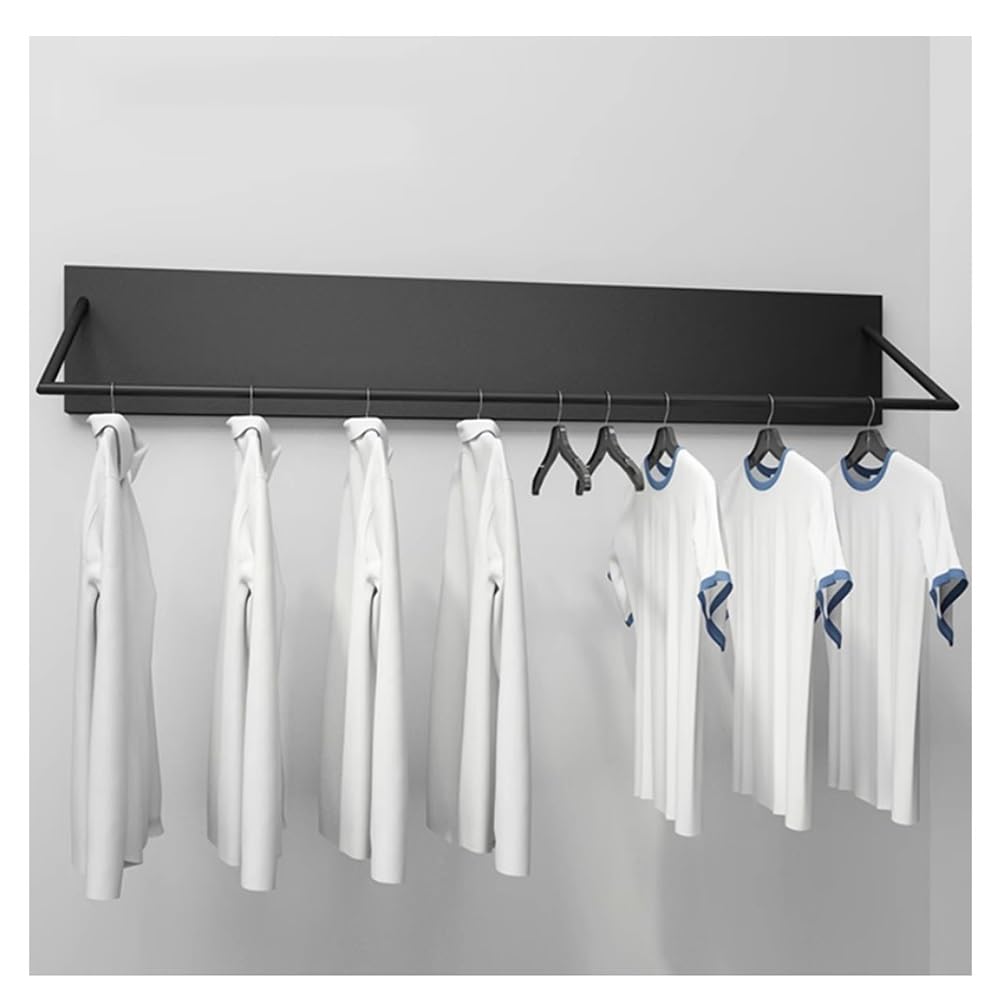 HPTHLY Wall Mounted Clothes Rack, Metal Garment Rack Floating Clothes Stand Rack Shelf Hanger Retail Store Clothing Ddisplay Rack (Black-180X30X40Cm)