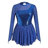 Figure Skating Dress for Women Sparkly Sequins Mesh Long Sleeve Teen Girl Ice Skater Outfits Mock Neck Adult...