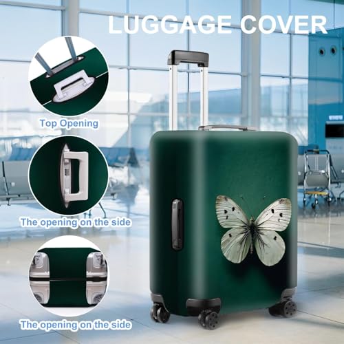Image of Elegant Green Luggage Cover with White Butterfly Design - Fits 24 to 26 Inch Suitcases - Durable Travel Suitcase Protector,M