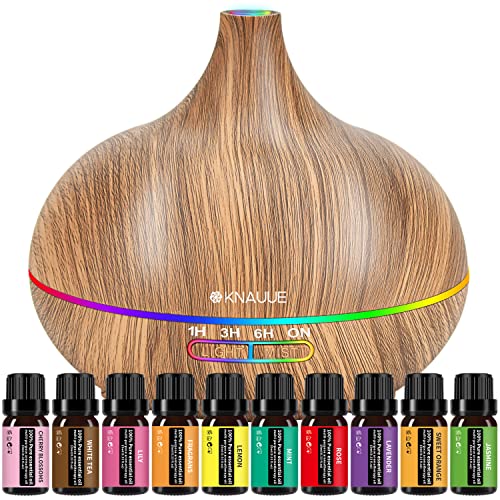 Ultimate Aromatherapy Diffuser 550ml & Essential Oil Set - Ultrasonic Diffuser & Top 10 Essential Oils - with 4 Timer & 15 Ambient Light Settings - Bedroom Vaporizer Cool Mist Humidifier
