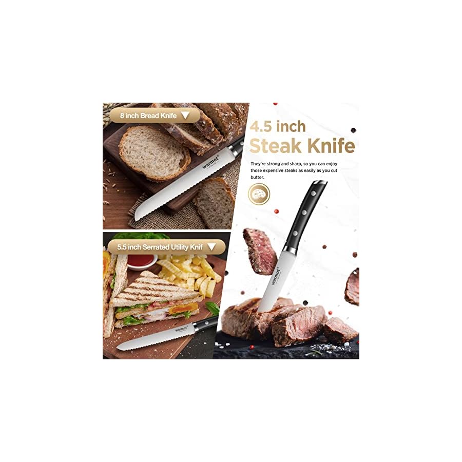 Kitchen-Knife-Set-with-Block-Warmot-15-Pcs-Ultra-Sharp-Chef-Knife-Set-Full-Tang-Knife-Set-with-Knife-Sharpener-High-Carbon-Stainless-Steel-Knife-Block-Set-Triple-Riveted-Handle Warmot® Kitchen Knife Set, 15 Pieces Knife Set Chef with Knife Sharpener Block, Ultra Sharp German Stainless Steel Knife Set Ergonomic Handle, Silver