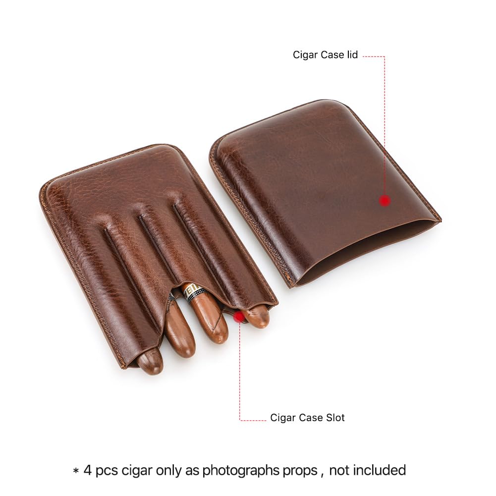 Hiram Cigar Travel Case for 4 Cigars Genuine Leather Humidor Cigar Pouch Portable 4 Slots Cigar Storage Case for Men (Coffee) - Image 3