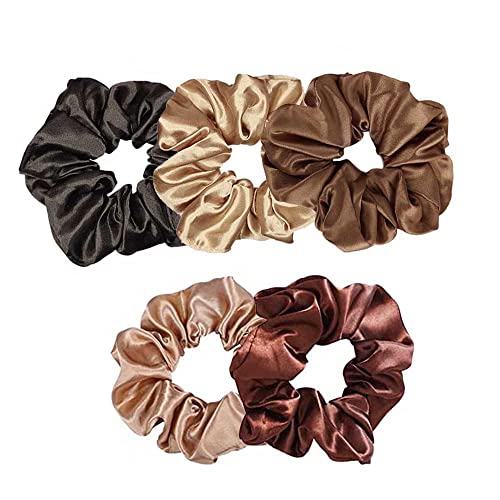 SOWUGI 5PCS Hair Silk Scrunchies Satin Elastic Hair Bands Scrunchy Hair Ties Ropes Scrunchie