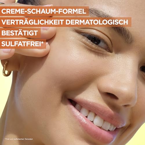 Garnier Gesichtsreinigung für fahle, unebenmäßige Haut, Reinigend und feuchtigkeitsspendend, Mit Vitamin C und Glycerin, Vegane Formel, Glow Booster Cream Cleanser Vitamin C, SkinActive, 250 ml 4