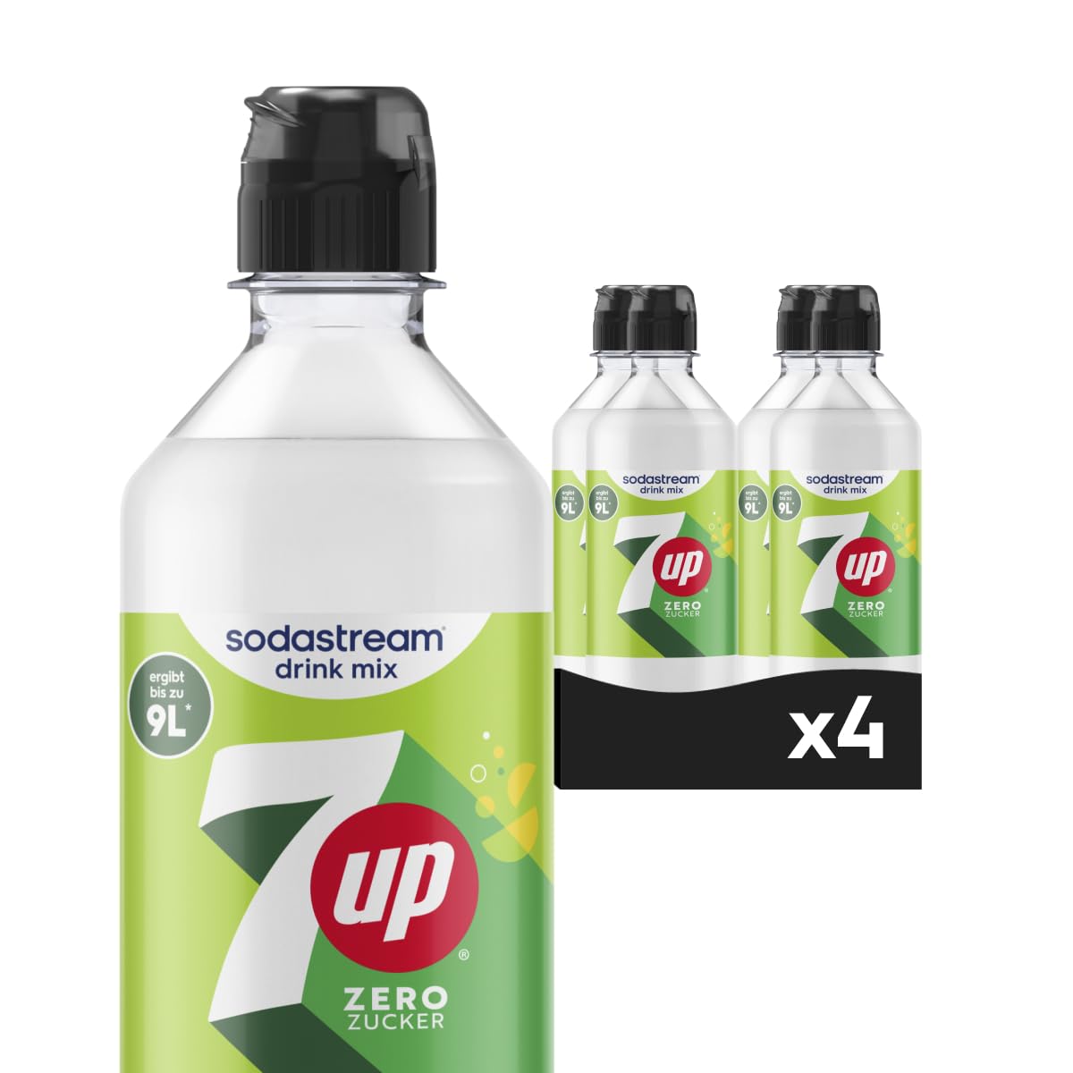 Sodastream drink mix 7up Zero Zucker – zuckerfreier Sirup für gesprudeltes & stilles Wasser, 4er Pack (4 x 440 ml), ergibt bis zu 9L Fertiggetränk