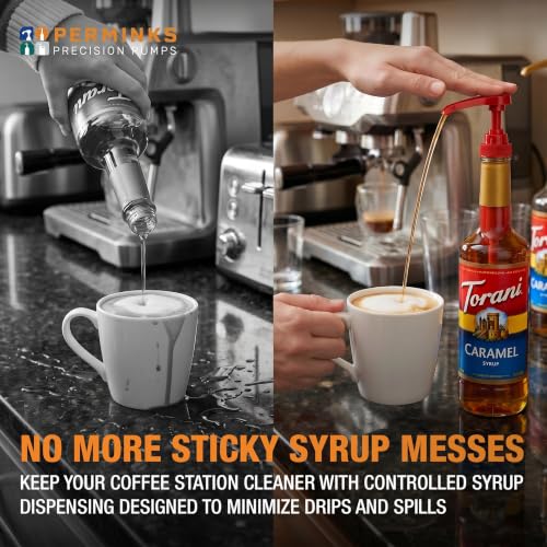 Image of Syrup Pump, Compatible with 750ml Torani, Davinci & Skinny, 2-Pack, Red | Leak-free, 1 /4oz precision pump with locking nozzle. Great for coffee bar accessories, dirty soda stations & dessert sauces