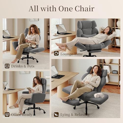 Image of Office Chair with Flip Armrests,Big and Tall Office Chair with Foot Rest,Extra Wide Seat & Lumbar Pillow,Comfy Criss Cross Chair for Pets Sitting,Ergonomic Computer Gaming Chair,Teddy Fleece,Grey